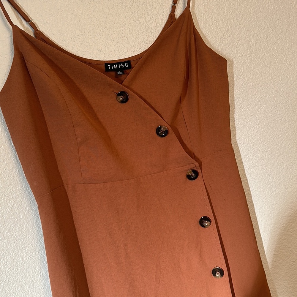 Rust Side Button Dress - Picture 2 of 5